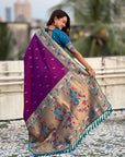 Purple Soft Silk Swan Rajhans Paithani Saree