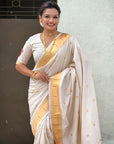 Cream Zari Woven Vitthala God Special Traditional Paithani Silk Saree