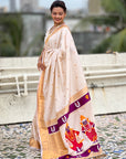 Cream Zari Woven Vitthala God Special Traditional Paithani Silk Saree