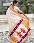 Cream Zari Woven Vitthala God Special Traditional Paithani Silk Saree