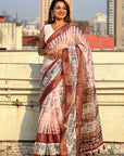 Pink Chanderi Crush Silk Floral Printed Saree with Zari Woven Jacquard Panel Border