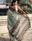 Pista Chanderi Crush Silk Floral Printed Saree with Zari Woven Jacquard Panel Border