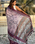 Lavender Chanderi Crush Silk Floral Printed Saree with Zari Woven Jacquard Panel Border