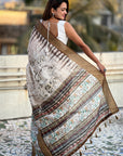 Mehendi Green Chanderi Crush Silk Floral Printed Saree with Zari Woven Jacquard Panel Border