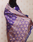 Violet Banarasi Jaal Soft Silk Gold Zari Meenakari Woven Saree