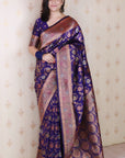 Violet Banarasi Jaal Soft Silk Gold Zari Meenakari Woven Saree
