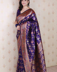 Violet Banarasi Jaal Soft Silk Gold Zari Meenakari Woven Saree