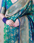 Green Banarasi Jaal Soft Silk Gold Zari Meenakari Woven Saree