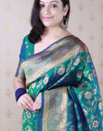 Green Banarasi Jaal Soft Silk Gold Zari Meenakari Woven Saree