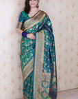 Green Banarasi Jaal Soft Silk Gold Zari Meenakari Woven Saree