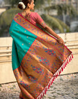 Sky Blue Zari Woven Tiny Nath Meenakari Contrast Yeola Paithani Silk Saree