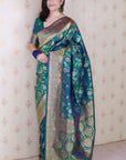 Green Banarasi Jaal Soft Silk Gold Zari Meenakari Woven Saree