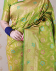 Mehendi Green Banarasi Jaal Soft Silk Gold Zari Meenakari Woven Saree