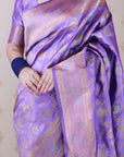 Lavender Banarasi Jaal Soft Silk Gold Zari Meenakari Woven Saree