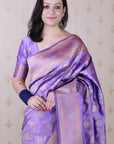 Lavender Banarasi Jaal Soft Silk Gold Zari Meenakari Woven Saree