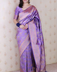 Lavender Banarasi Jaal Soft Silk Gold Zari Meenakari Woven Saree