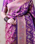 Purple Banarasi Jaal Soft Silk Gold Zari Meenakari Woven Saree