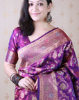 Purple Banarasi Jaal Soft Silk Gold Zari Meenakari Woven Saree
