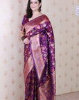Purple Banarasi Jaal Soft Silk Gold Zari Meenakari Woven Saree