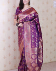 Purple Banarasi Jaal Soft Silk Gold Zari Meenakari Woven Saree