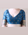 Denim Blue Banarasi Jaal Soft Silk Gold Zari Meenakari Woven Saree