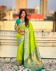Parrot Green Soft Silk Swan Rajhans Paithani Saree