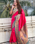 Pink Zari Woven Tiny Nath Meenakari Contrast Yeola Paithani Silk Saree