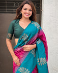 Pink Soft Silk Floral Border Contrast Zari Woven Saree