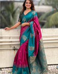 Pink Soft Silk Floral Border Contrast Zari Woven Saree