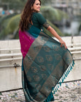 Pink Soft Silk Floral Border Contrast Zari Woven Saree