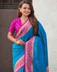 Blue Gala Silk Saree with Paithani Pallu Kadiyal Zari Woven Saree