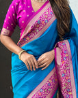 Blue Gala Silk Saree with Paithani Pallu Kadiyal Zari Woven Saree