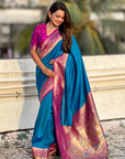 Blue Gala Silk Saree with Paithani Pallu Kadiyal Zari Woven Saree