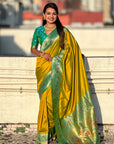 Mehendi Green Gala Silk Saree with Paithani Pallu Kadiyal Zari Woven Saree