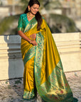 Mehendi Green Gala Silk Saree with Paithani Pallu Kadiyal Zari Woven Saree