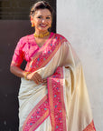 Cream Gala Silk Saree with Paithani Pallu Kadiyal Zari Woven Saree