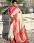 Cream Gala Silk Saree with Paithani Pallu Kadiyal Zari Woven Saree