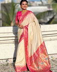 Cream Gala Silk Saree with Paithani Pallu Kadiyal Zari Woven Saree