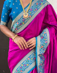 Magenta Gala Silk Saree with Paithani Pallu Kadiyal Zari Woven Saree