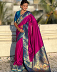 Magenta Gala Silk Saree with Paithani Pallu Kadiyal Zari Woven Saree