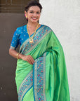 Pista Gala Silk Saree with Paithani Pallu Kadiyal Zari Woven Saree