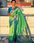 Pista Gala Silk Saree with Paithani Pallu Kadiyal Zari Woven Saree