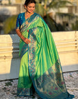 Pista Gala Silk Saree with Paithani Pallu Kadiyal Zari Woven Saree