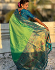 Pista Gala Silk Saree with Paithani Pallu Kadiyal Zari Woven Saree