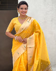 Yellow Organza Paithani Zari Woven Saree