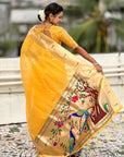 Yellow Organza Paithani Zari Woven Saree