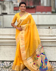 Yellow Organza Paithani Zari Woven Saree