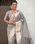 Grey Organza Paithani Zari Woven Saree