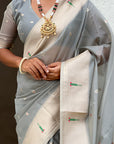 Grey Organza Paithani Zari Woven Saree