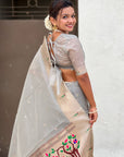 Grey Organza Paithani Zari Woven Saree